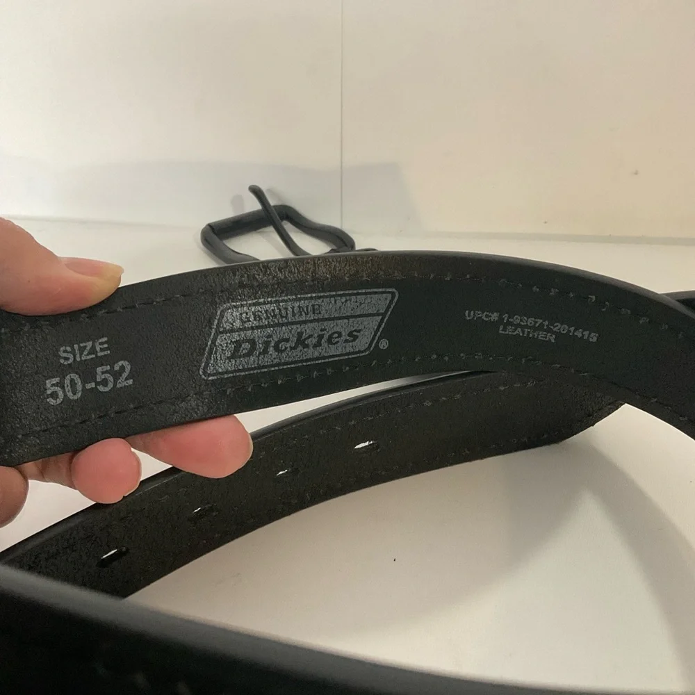 Genuine Dickies Black Leather Work Belt Dark Metal Buckle; Size: 50”-52” L; Nice